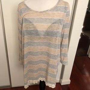 Love, Zoe light blouse top lace & sheer stripes M